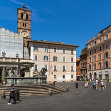 ROME, ITALY - JUNE 23, 2017: Amazing view of Basilica of Our Lady in Trastevere in Rome, Italy