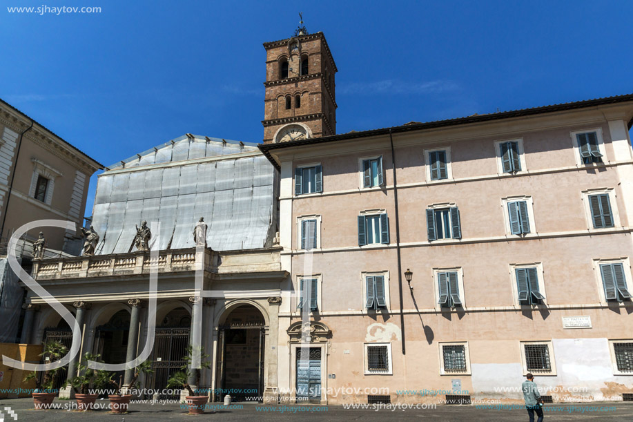 ROME, ITALY - JUNE 23, 2017: Amazing view of Basilica of Our Lady in Trastevere in Rome, Italy