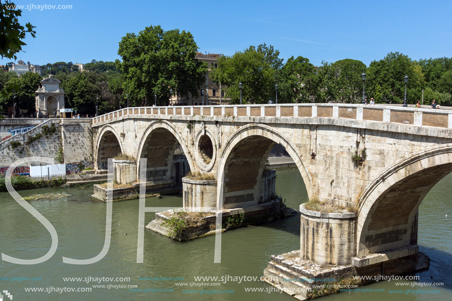 ROME, ITALY - JUNE 23, 2017: Amazing view of Tiber River and Ponte Sisto in city of Rome, Italy