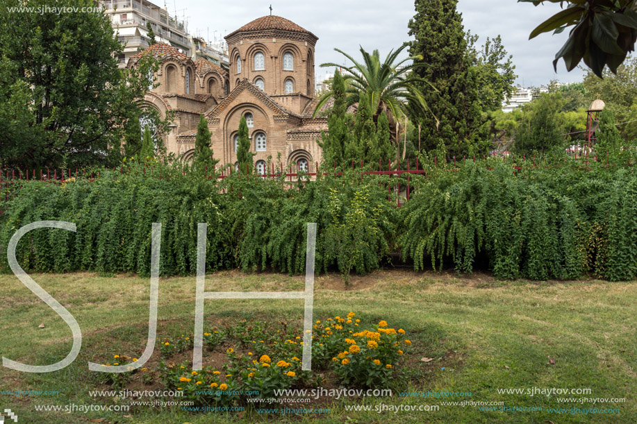 THESSALONIKI, GREECE - SEPTEMBER 30, 2017: Ancient Byzantine Church of Panagia Chalkeonin the center of city of Thessaloniki, Central Macedonia, Greece