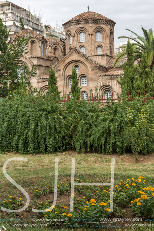 THESSALONIKI, GREECE - SEPTEMBER 30, 2017: Ancient Byzantine Church of Panagia Chalkeonin the center of city of Thessaloniki, Central Macedonia, Greece