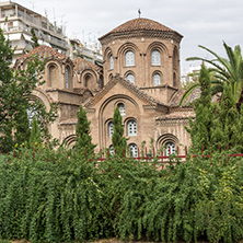 THESSALONIKI, GREECE - SEPTEMBER 30, 2017: Ancient Byzantine Church of Panagia Chalkeonin the center of city of Thessaloniki, Central Macedonia, Greece
