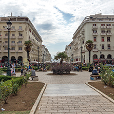 THESSALONIKI, GREECE - SEPTEMBER 30, 2017: People  walking at Aristotelous Square  in the center of city of Thessaloniki, Central Macedonia, Greece