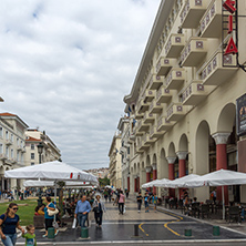 THESSALONIKI, GREECE - SEPTEMBER 30, 2017: People  walking at Aristotelous Square  in the center of city of Thessaloniki, Central Macedonia, Greece
