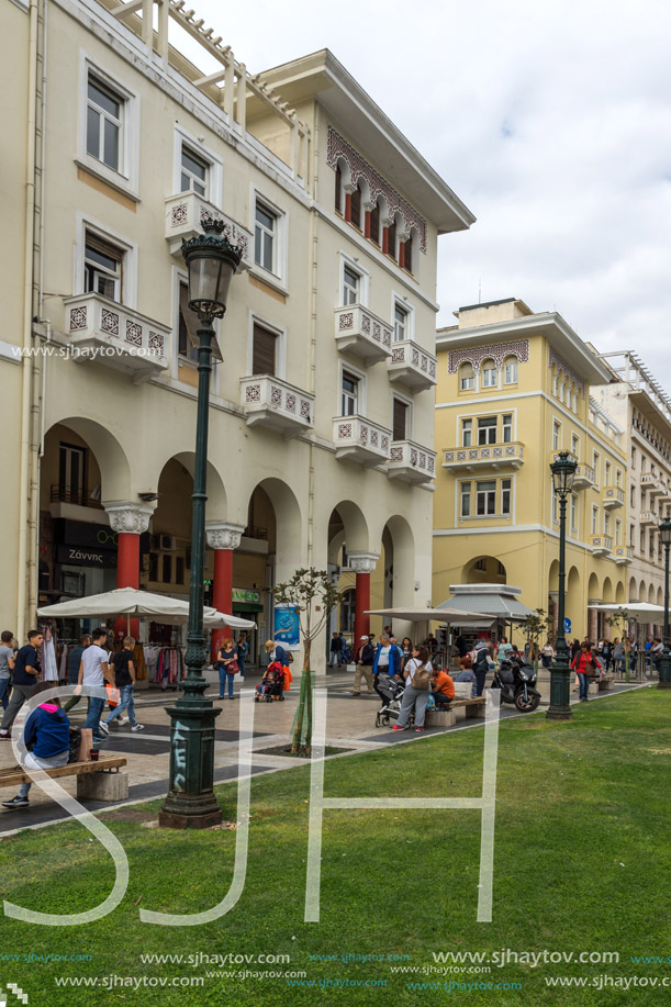 THESSALONIKI, GREECE - SEPTEMBER 30, 2017: People  walking at Aristotelous Square  in the center of city of Thessaloniki, Central Macedonia, Greece
