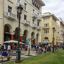 THESSALONIKI, GREECE - SEPTEMBER 30, 2017: People  walking at Aristotelous Square  in the center of city of Thessaloniki, Central Macedonia, Greece