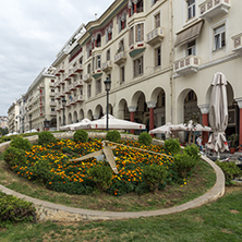 THESSALONIKI, GREECE - SEPTEMBER 30, 2017: People  walking at Aristotelous Square  in the center of city of Thessaloniki, Central Macedonia, Greece