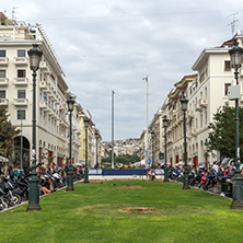 THESSALONIKI, GREECE - SEPTEMBER 30, 2017: People  walking at Aristotelous Square  in the center of city of Thessaloniki, Central Macedonia, Greece