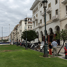 THESSALONIKI, GREECE - SEPTEMBER 30, 2017: People  walking at Aristotelous Square  in the center of city of Thessaloniki, Central Macedonia, Greece