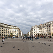 THESSALONIKI, GREECE - SEPTEMBER 30, 2017: People  walking at Aristotelous Square  in the center of city of Thessaloniki, Central Macedonia, Greece