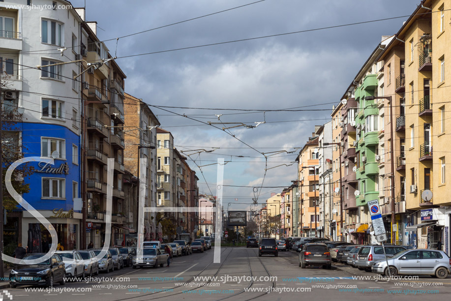 SOFIA, BULGARIA -NOVEMBER 12, 2017: Panorama of General Mihail Skobelev Boulevard in Sofia, Bulgaria