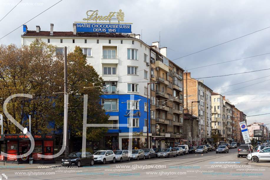 SOFIA, BULGARIA -NOVEMBER 12,  2017: Panorama of General Mihail Skobelev Boulevard in Sofia, Bulgaria