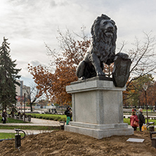 SOFIA, BULGARIA -NOVEMBER 12, 2017: Memorial of First and Sixth Infantry Regiment in park in front of  National Palace of Culture in Sofia, Bulgaria