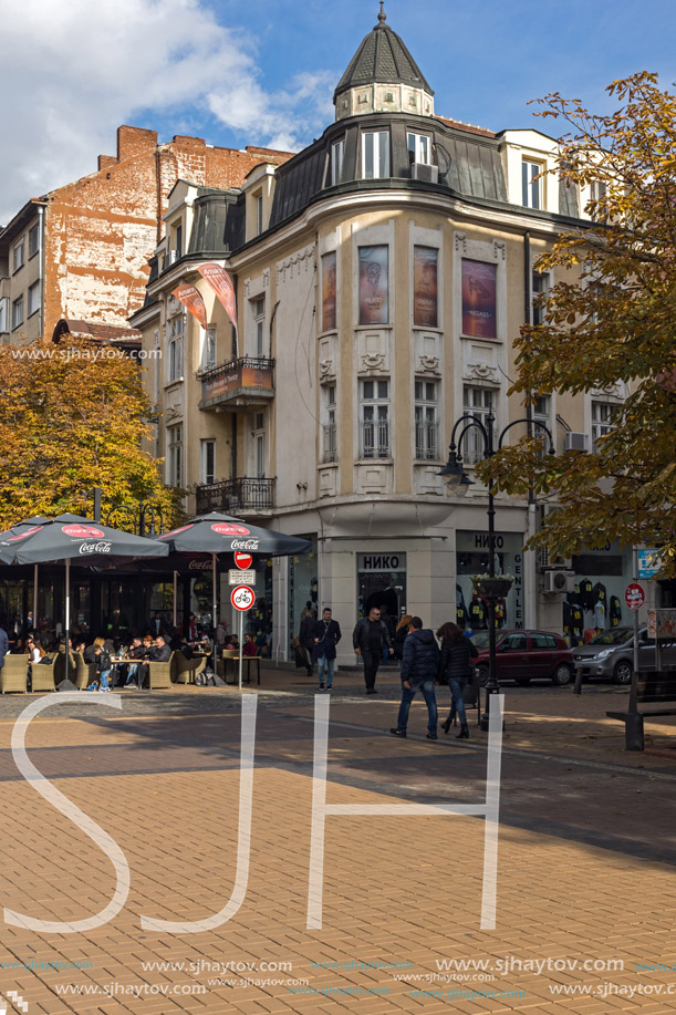 SOFIA, BULGARIA -NOVEMBER 12, 2017: Walking people on Boulevard Vitosha in city of Sofia, Bulgaria