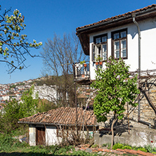 VELIKO TARNOVO, BULGARIA -  APRIL 11, 2017: Old Houses at central street in city of Veliko Tarnovo, Bulgaria