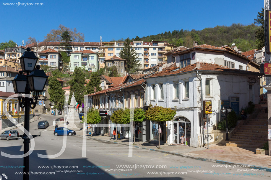 VELIKO TARNOVO, BULGARIA -  APRIL 11, 2017: Old Houses at central street in city of Veliko Tarnovo, Bulgaria