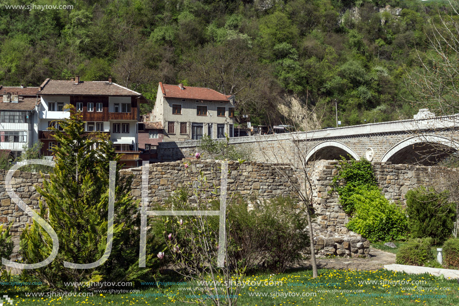 VELIKO TARNOVO, BULGARIA -  APRIL 11, 2017: Bridge over Yantra River in city of Veliko Tarnovo, Bulgaria