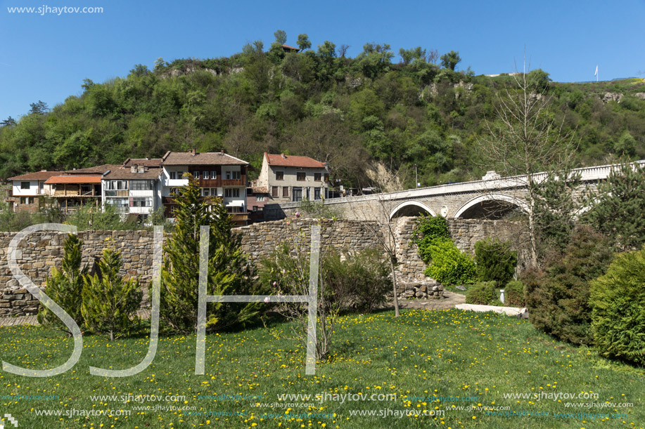 VELIKO TARNOVO, BULGARIA -  APRIL 11, 2017: Bridge over Yantra River in city of Veliko Tarnovo, Bulgaria