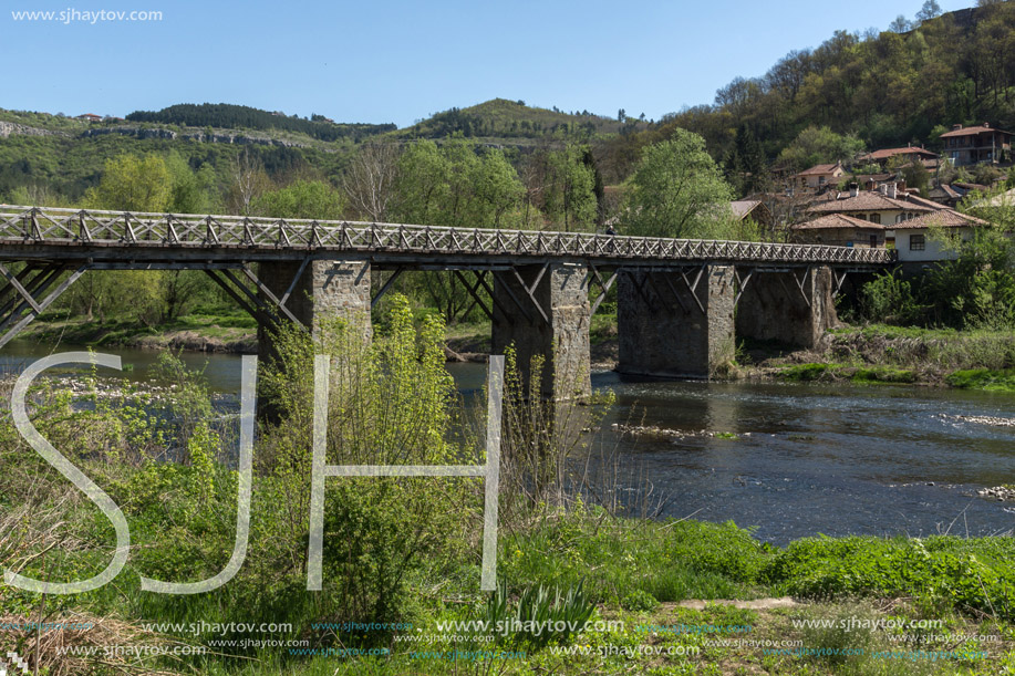 VELIKO TARNOVO, BULGARIA -  APRIL 11, 2017: Bridge over Yantra River in city of Veliko Tarnovo, Bulgaria