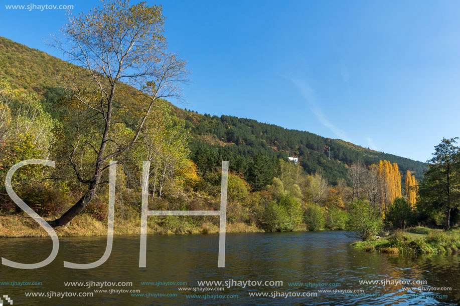 Autumn Landscape of Iskar River near Pancharevo lake, Sofia city Region, Bulgaria