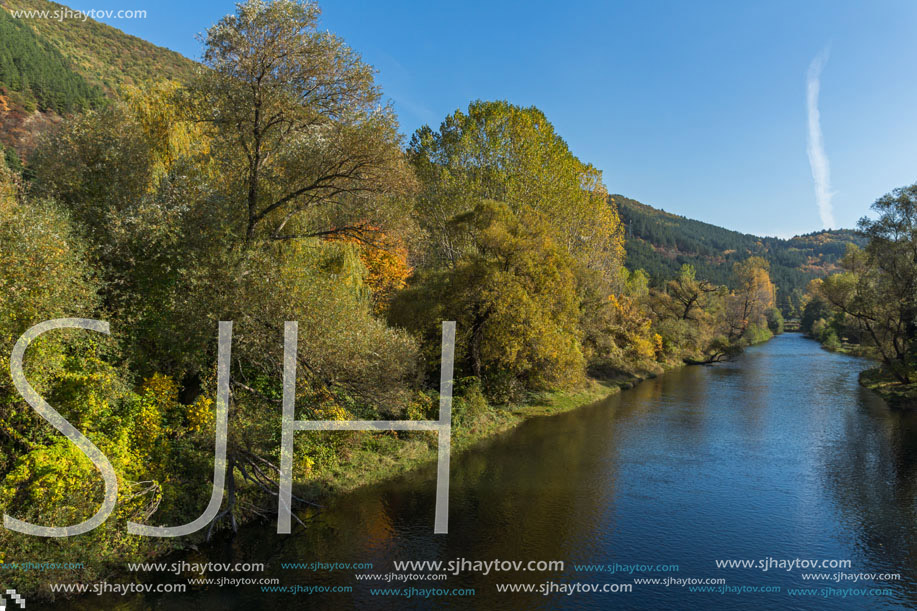 Autumn Landscape of Iskar River near Pancharevo lake, Sofia city Region, Bulgaria