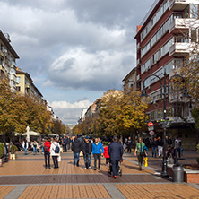 SOFIA, BULGARIA -NOVEMBER 12, 2017: Walking people on Boulevard Vitosha in city of Sofia, Bulgaria