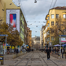 SOFIA, BULGARIA -NOVEMBER 12, 2017: Walking people on Graf Ignatiev street in city of Sofia, Bulgaria