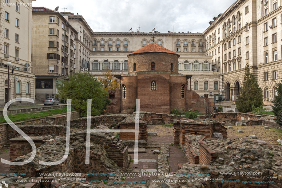 SOFIA, BULGARIA -NOVEMBER 12, 2017: Amazing  view of Church St. George Rotunda in Sofia, Bulgaria