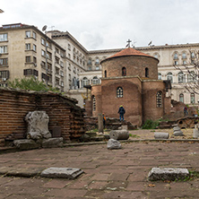 SOFIA, BULGARIA -NOVEMBER 12, 2017: Amazing  view of Church St. George Rotunda in Sofia, Bulgaria