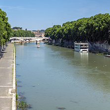 ROME, ITALY - JUNE 22, 2017: Amazing Panoramic view of Tiber River in city of Rome, Italy