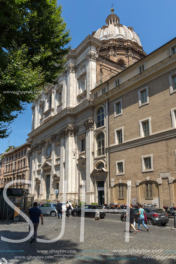 ROME, ITALY - JUNE 23, 2017: Sunset view of Basilica San Carlo ai Catinari in Rome, Italy