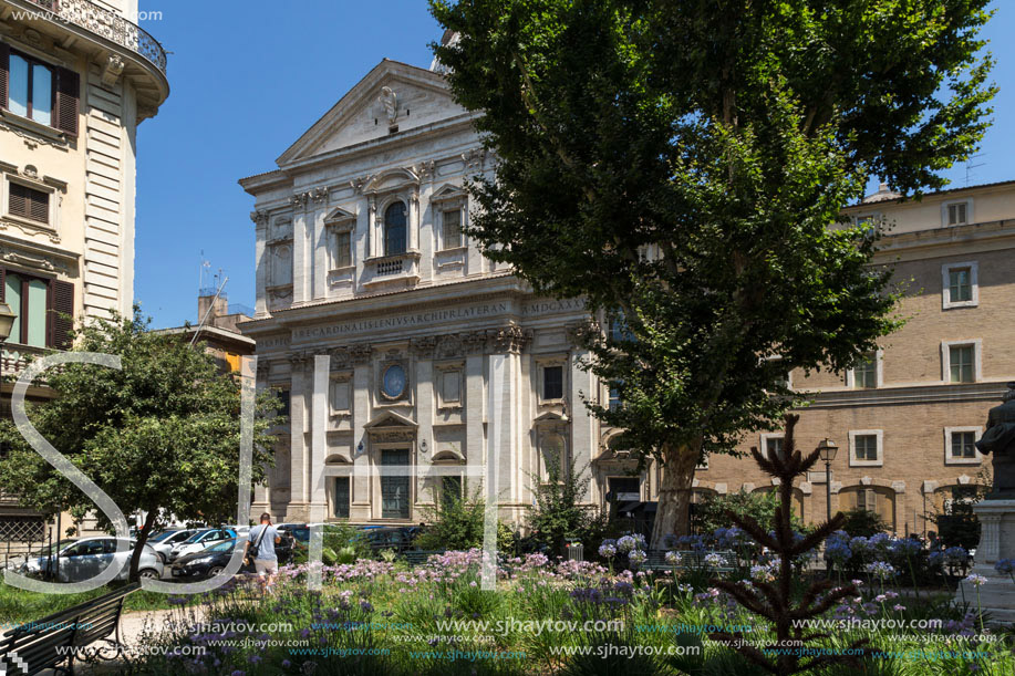 ROME, ITALY - JUNE 23, 2017: Sunset view of Basilica San Carlo ai Catinari in Rome, Italy