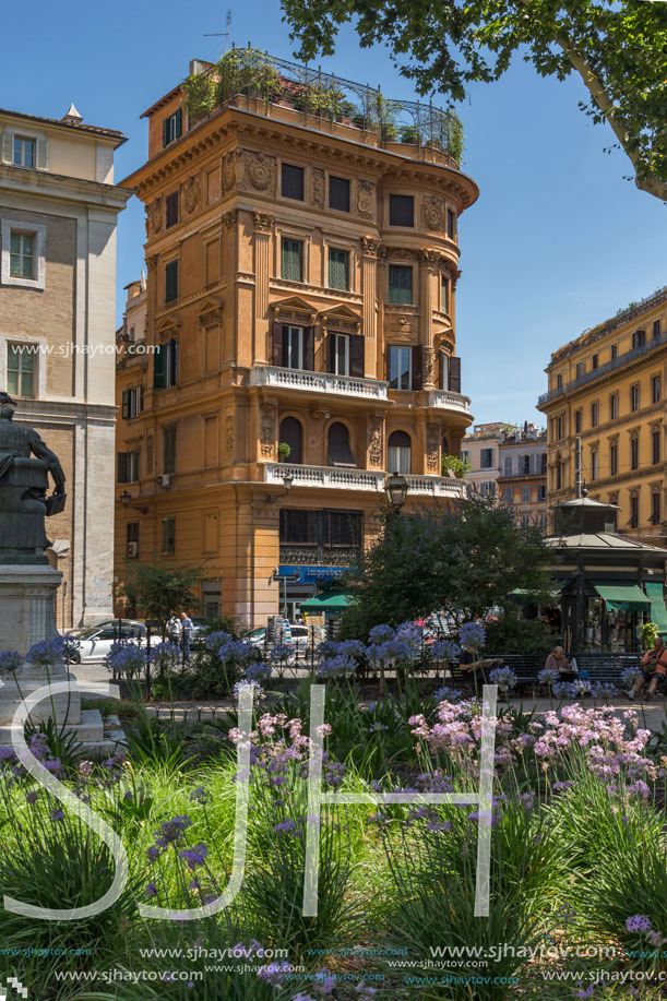 ROME, ITALY - JUNE 23, 2017: Typical building and garden in city of Rome, Italy