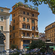 ROME, ITALY - JUNE 23, 2017: Typical building and garden in city of Rome, Italy
