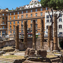 ROME, ITALY - JUNE 23, 2017: Amazing view of Largo di Torre Argentina in city of Rome, Italy