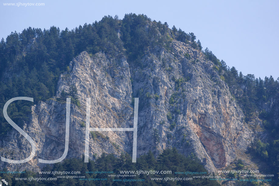 Amazing Landscape of The Red Wall peak near Bachkovo Monastery in Rhodope Mountains, Plovdiv Region, Bulgaria