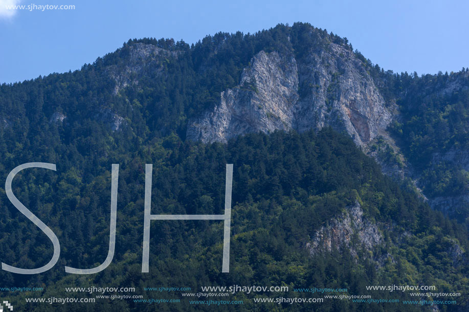 Amazing Landscape of The Red Wall peak near Bachkovo Monastery in Rhodope Mountains, Plovdiv Region, Bulgaria