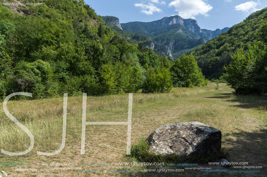 Amazing Landscape of The Red Wall peak near Bachkovo Monastery in Rhodope Mountains, Plovdiv Region, Bulgaria