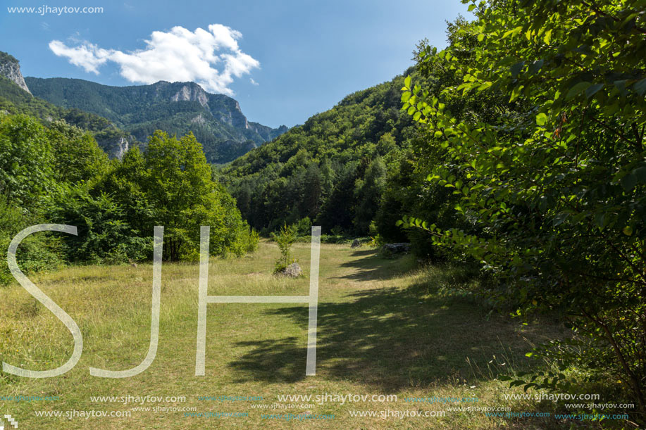 Amazing Landscape of The Red Wall peak near Bachkovo Monastery in Rhodope Mountains, Plovdiv Region, Bulgaria