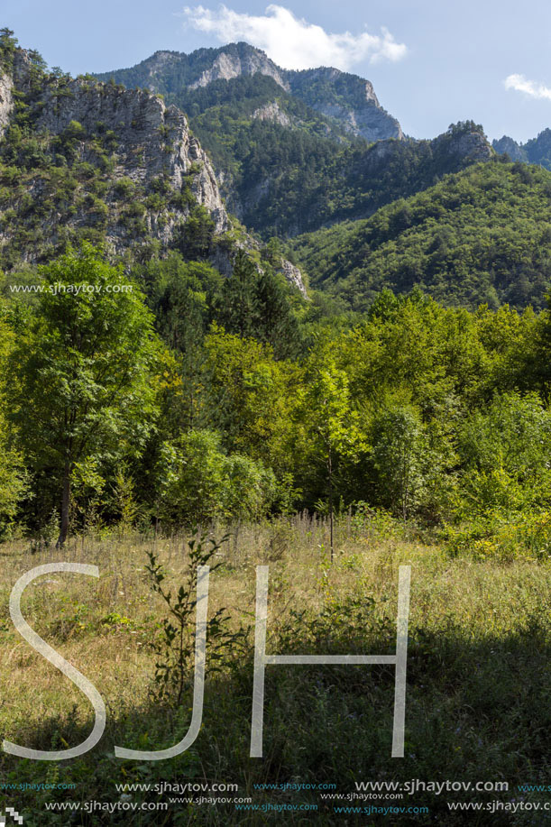 Amazing Landscape of The Red Wall peak near Bachkovo Monastery in Rhodope Mountains, Plovdiv Region, Bulgaria