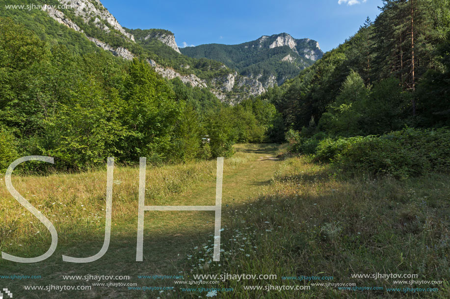 Amazing Landscape of The Red Wall peak near Bachkovo Monastery in Rhodope Mountains, Plovdiv Region, Bulgaria