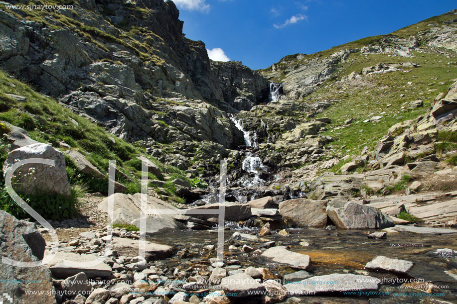 Amazing Landscape with waterfall near The Seven Rila Lakes, Bulgaria