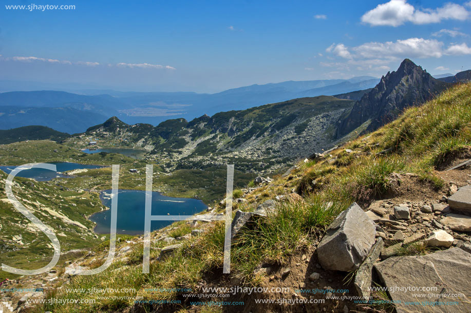 Amazing Landscape of The fish, The Twin and The Trefoil lakes, The Seven Rila Lakes, Bulgaria