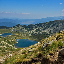 Amazing Landscape of The fish, The Twin and The Trefoil lakes, The Seven Rila Lakes, Bulgaria