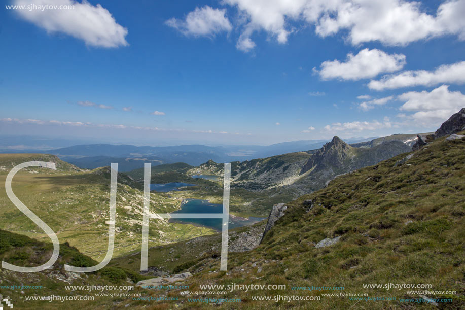 Amazing Landscape of The fish, The Twin and The Trefoil lakes, The Seven Rila Lakes, Bulgaria