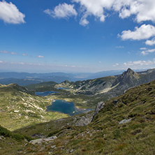 Amazing Landscape of The fish, The Twin and The Trefoil lakes, The Seven Rila Lakes, Bulgaria