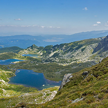 Amazing Landscape of The fish, The Twin and The Trefoil lakes, The Seven Rila Lakes, Bulgaria