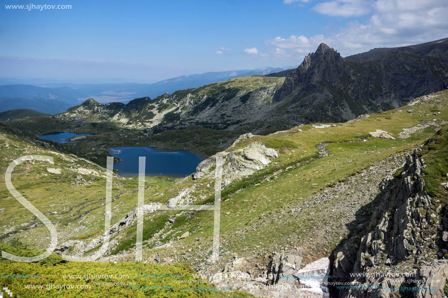 Amazing Landscape of The fish, The Twin and The Trefoil lakes, The Seven Rila Lakes, Bulgaria