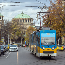 SOFIA, BULGARIA -NOVEMBER 12, 2017: Walking people on Boulevard Vitosha in city of Sofia, Bulgaria