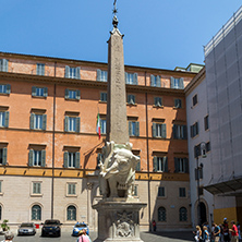 ROME, ITALY - JUNE 23, 2017: Panorama with Elephant Obelisk and Pantheon in city of Rome, Italy